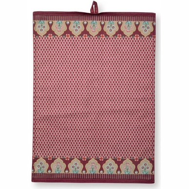 Pip Studio Flower Festival Scallop Theedoek 50 x 70 cm - Donkerroze