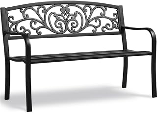 Yaheetech Tuinbank, metaal, weerbestendig, parkeerbank, ijzeren bank, rusttank voor 2-3 zits, vintage zitbank met rugleuning, armleuning voor tuin, balkon en terras, zwart