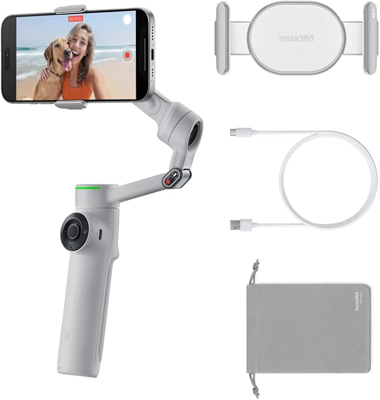 Insta360 Flow 2 Pro Grey - Opvouwbare AI-telefoongimbal, track in meer dan 200 apps met Apple DockKit, tracking voor meerdere personen, 360º pantracking, ingebouwd statief/selfiestick, draagbare