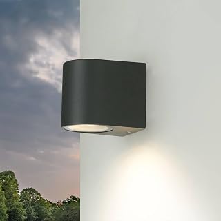 Buitenlamp antraciet, wandspot buiten, GU10, IP44, weerbestendig, H:8 cm, naar beneden, halfrond, terras, balkon, buitenlamp wand, carportverlichting