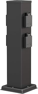 ledscom.de Tuincontactdoos POLLY voor buiten, IP44, 4-voudig, roestvrij staal, zwart, hoekig, 40 cm