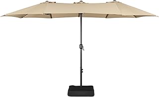 Yaheetech Tuinparasol, dubbel, voor buiten, met basis en zwengel, opbergtas, parasol, drievoudig hoofd, terras, tuin, zee, bistro