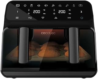 Cecotec Cecofry Advance 9000 Window Luchtfriteuse zonder olie, 9 l, 2200 W, dubbele container 4,5 l, scheidingswand, dubbele temperatuur, kijkvenster, 8 menu's, temperatuur 60-200 °C, touchpaneel