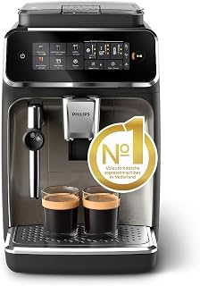 Philips 3300-Serie Volautomatische Espressomachine - 5 Dranken, Intuïtief Aanraakscherm, Klassieke Melkopschuimer, SilentBrew, 100% Keramische Molen, AquaClean Filter. Zwart Chroom (EP3326/90)
