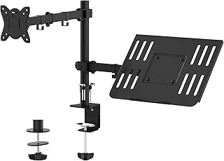 GRIFEMA Monitorarm met laptoplade voor 13-32 inch scherm, laptopmonitorstandaard met bureauklem, in hoogte verstelbare laptoparm, kantelrotatie draaibaar, VESA: 75 x 75 en 100 x 100 mm GB2002-2