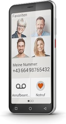 emporia SMART.5 Mini, mobiele telefoon voor senioren, 4G Volte, senior smartphone zonder abonnement, mobiele telefoon met noodknop, 4,95 inch display, Android 13, 13 MP camera, zwart