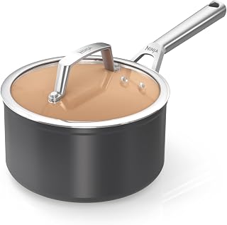 Ninja ExtendedLife 18 cm keramische steelpan met deksel, antiaanbaklaag (geen PFA's, PFOA's, lood of cadmium), inductie compatibel, roestvrijstalen handvat, ovenbestendig tot 285 °C, terracotta en