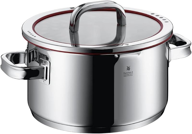 WMF Function kookpan midden met deksel Ø24 cm Innovatieve deksel met 4 afgietfuncties, Geschikt voor Inductie, Glazen deksel, Cromargan® hoogwaardig roestvrij staal, Vaatwasserbestendig