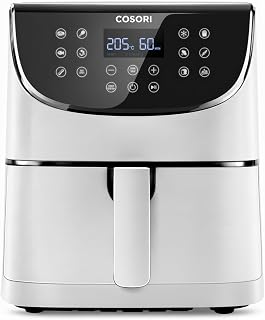 COSORI Heteluchtfriteuse 5,5 l XXL witte friteuse heteluchtfriteuse Air Fryer met digitaal led-touchscreen, 13 programma's, voorverwarmen en warm houden, 100 recepten in het Duits, zonder olie, 1700 W