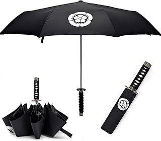 Cool Lemon Samurai Katana Master Sword Hilt Handvat Opvouwbare Paraplu Anime Draagbare Reizen Japanse Ninja Compacte Paraplu Winddicht, Zwarte Lijm Anti UV, Zakelijk Verjaardagscadeau voor Mannen
