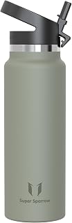 Super Sparrow Waterfles, RVS Drinkfles 500ml/750ml/1L/1.2L/1.5L, Waterfles Herbruikbaar Rietje, Lekvrije Thermosfles BPA Vrij, Waterfles voor Sport, Outdoor
