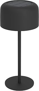 EGLO Roccanova Tafellamp op zonne-energie, met accu, tafellamp voor buiten, touch-schakelaar dimbaar in 3 standen, solarlamp voor balkon en tuin, staal in zwart, warmwit, IP44