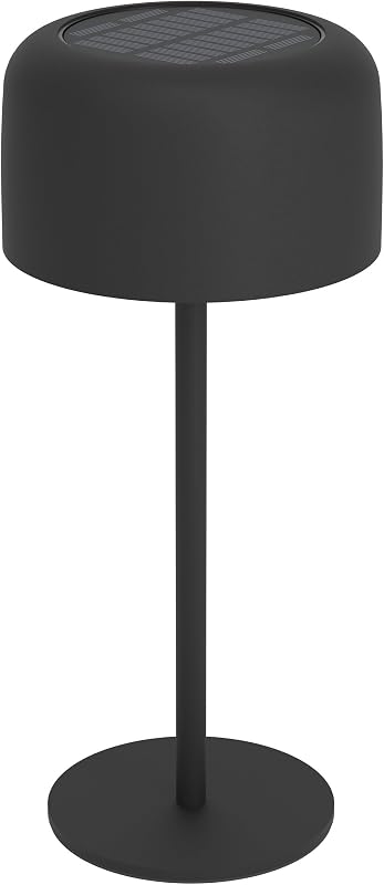 EGLO Roccanova Tafellamp op zonne-energie, met accu, tafellamp voor buiten, touch-schakelaar dimbaar in 3 standen, solarlamp voor balkon en tuin, staal in zwart, warmwit, IP44