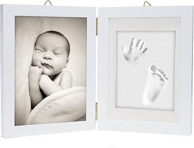 Chuckle - Baby Voetafdruk en Handafdruk Houten Fotolijst Kit (12,7 x 17,8 cm Foto) met Deegroller - Kamerdecoratie, Cadeau, Souvenir, Aandenken - Gemakkelijk te Gebruiken