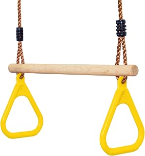 Leogreen - Trapezium van hout, ringen en gymnastiekstang voor kinderen, spelletjes voor tuin, buiten, binnen, geel