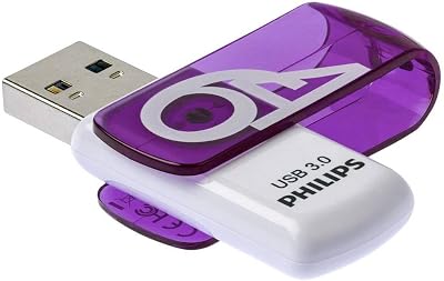 Philips USB Stick 64GB Memory USB 3.0 Flash Drive Vivid Edition with Swivel for PC, Laptop, Computer Data Storage Reads up to 100MB/s, violett
