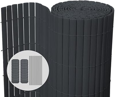 vounot Pvc-privacyscherm, extra versterkt, met dubbelzijdige bevestigingsclips, voor tuin, balkon en terras, corrosiebestendig en weerbestendig, 80 x 300 cm, grijs