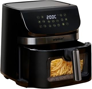 alpina Airfryer XXL - Heteluchtfriteuse 9L - Air Fryer met Digitaal Display - Hetelucht Friteuse met Timer en Temperatuur 60 tot 200℃ - met 8 Kookprogramma's en Kijkvenster - Zwart