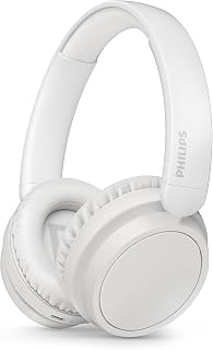 Philips TAH5219WT/00 Lichtgewicht On‑Ear Draadloze Bluetooth Koptelefoon – Tot 65 uur afspeeltijd, natuurlijk geluid, heldere gesprekken, dynamische bas, 2 uur USB‑C opladen, zachte hoes – Wit