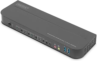 DIGITUS KVM Switch DisplayPort – 4-poorts enkelscherm – 4 PC 1 Monitor – 1x Muis, Toetsenbord & Audio voor 4 Computers – UHD 4K@60Hz (4096 x 2160p) – Hot-Key Switch – 2x USB 3.0 Hub – Zwart
