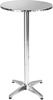 Bakaji salontafel van aluminium, voor buiten, 60 x 70/110 cm, in hoogte verstelbaar, tafelblad van roestvrij staal, rond, voor bar huis en tuin, kleur: zilver