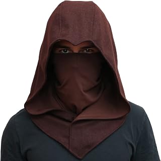 Assassin Hood en Masker Wollen Ninja Bivakmuts Aanpasbare Hoodie Casual Ren Faire Cosplay LARP Kostuum Cowl, Kastanjebruin, one size