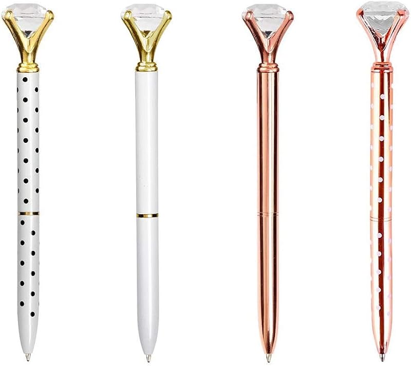 Diamant Balpen, 4 Pack Rose Gold Pennen Crystal Intrekbare Balpen Metalen Balpen Voor Business Kantoor Kantoorartikelen School
