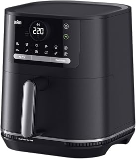 Braun MultiFry 5 HF 5034I BK) Heteluchtfriteuse voor vetarm koken, eenvoudige bereiding met 8 kookprogramma's, PFAS-vrije gaarmand met 6 liter inhoud, 80 °C tot 200 °C, 1700 W, matzwart
