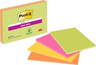 Post-It Super Sticky Plaknotities 6845-SSP, Extragroot: 200 x 149 mm, 4 Blokken Met 45 Blaadjes, Neonkleuren