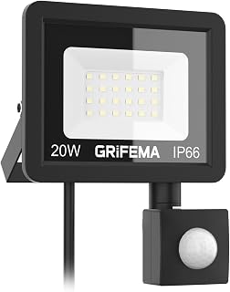 GRIFEMA GD402-2 20W LED-buitenschijnwerper, 2200LM, verstelbare bewegingssensor, 6500K koel wit, IP66 waterdicht, beveiligingsverlichting voor tuin, garage, terras en oprit