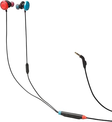 JBL Quantum 50N, Bedrade In-Ear Gaming Headset met JBL QuantumSOUND, Stemgerichte Microfoon, Volumeregelaar en Microfoondemping, Multiplatform Compatibiliteit, Twistlock Comfort, in Blauw/Rood | JBL QuantumSound Signature, voice-focus-microfoon, volumeregeling, multi-platformcompatibiliteit, Twistlo