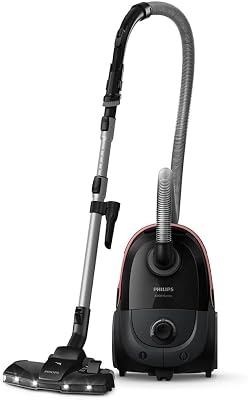 Philips 6000 Series Bagged Vacuum Cleaner – 900W, 99.9% Dust Pick-Up, TriActive+LED Nozzle, HEPA Filter >99.99%, 4L s‑Bag Capacity, Mini Turbo Brush, Deep Black (XD6142/12)