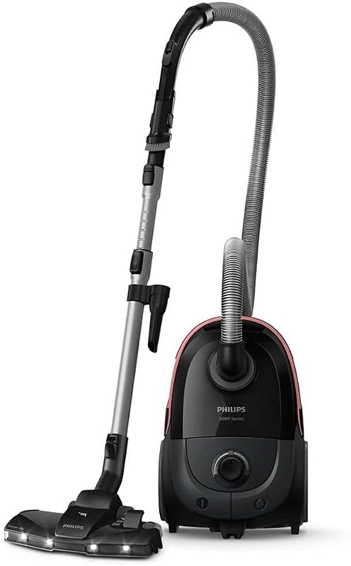 Philips 6000 Series Bagged Vacuum Cleaner – 900W, 99.9% Dust Pick-Up, TriActive+LED Nozzle, HEPA Filter >99.99%, 4L s‑Bag Capacity, Mini Turbo Brush, Deep Black (XD6142/12)