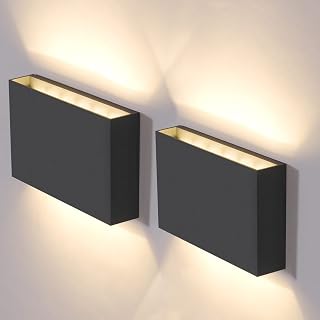 DAWALIGHT 2 Stuks 12W 3000K Warm Wit LED Buitenwandlamp IP65 Waterdicht, Boven & Beneden Stralend Plastic Wandlamp Donkergrijs voor Binnen & Buiten