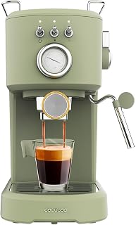 Cecotec Compacte Espresso Machine Power Espresso 20 Retro Green. 1100 W, 20 bar, Richtbare stoompijp, Dubbele uitlooparm en 2 filters, 1,25 liter