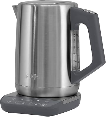 Ninja KT201UK Waterkoker met perfecte temperatuur, 1,7 liter, met temperatuurregeling, led-display, eenvoudig te bedienen, snel koken en temperatuurbehoud, roestvrij staal