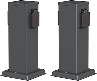 ledscom.de 2x POLLY-tuinstopcontactkolom voor buiten, IP44, 2-voudig, roestvrij staal, antraciet, hoekig, 27 cm