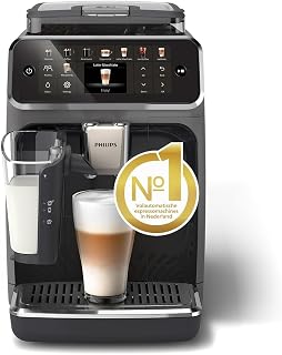 Philips 5500-serie volautomatische espressomachine: 20 warme en ijskoffies, snelreinigend LatteGo-melksysteem, 40% stiller met SilentBrew, QuickStart, zwart en zilver (EP5544/50)