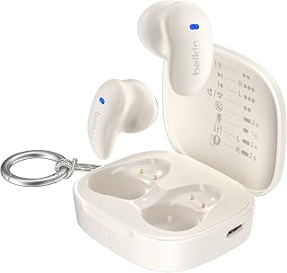 Belkin SoundForm Anywhere Oordopjes Draadloos, Lichte Oortjes voor Zijslapers, Langdurig Comfortabel, Bluetooth 6.0, 26 Uur batterij, IPX4, Draadloze Oordopjes voor Slapen, Sporten en Meer - Beige