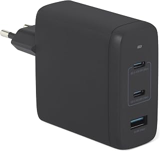 Amazon Basics 120W 3-poorts Nano GaN Wall USB C-oplader, PD voor laptops, tablets, telefoons, geen PPS, zwart