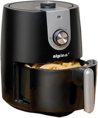 alpina Airfryer 2L - Air Fryer Geschikt voor 2 tot 3 Personen - Heteluchtfriteuse met Timer en Aanpasbare Temperatuur - Hetelucht Oven Airfryer - Kunststof - Zwart