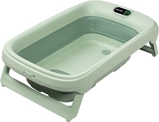 Maxi-Cosi Indigo Opvouwbaar Babybadje, 0-4 jaar, Ruim Peuterbadje, Geïntegreerde HighSense Thermometer, Antislip, Uitschuifbare Ophanghaak, Plat Opvouwbaar, Sage Green