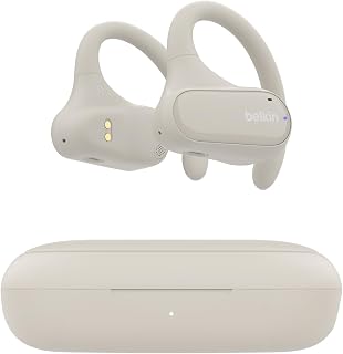 Belkin SoundForm ClearFit Open-Ear Wireless Earbuds, lichte langdurig comfortabele draadloze oordopjes, waterbestendig (IPX5), draadloze oortjes voor sport, hiken, fietsen, hardlopen en meer - Zand