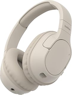 Belkin SoundForm Surround Bluetooth over-ear koptelefoon draadloos, omgevingsruisonderdrukking, 60 uur afspeeltijd, zachte oorkussens voor iPhone, Galaxy, iPad, voor op reis, kantoor en thuis - zand