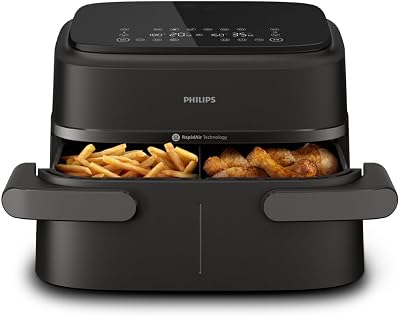 Philips Airfryer 1000 Serie met twee manden - Capaciteit van 7,1 liter, RapidAir-technologie, 10 manieren om te koken, 90% minder vet, compact ontwerp, HomeID-receptenapp (NA154/00)
