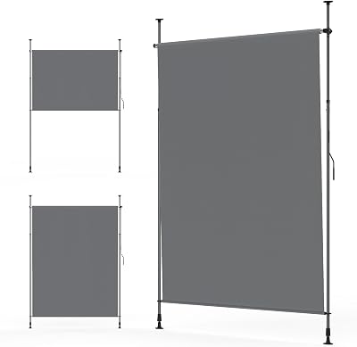 YEAUPE PRO Verticale luifel voor buiten, 120 x 270 cm, donkergrijs, zonder boren, klemluifel met handslinger, geschikt voor balkon, terras, buiten en tuin, weerbestendige inkijkbescherming