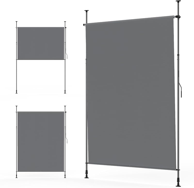 YEAUPE PRO Verticale luifel voor buiten, 120 x 270 cm, donkergrijs, zonder boren, klemluifel met handslinger, geschikt voor balkon, terras, buiten en tuin, weerbestendige inkijkbescherming