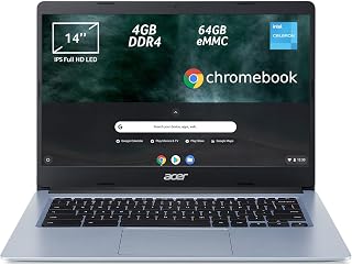 acer Chromebook 314 CB314-1H-C15P Notebook, PC, laptop, processor Intel Celeron N4020, RAM 4 GB DDR4, eMMC 64 GB, display 14 inch IPS FHD LED LCD, grafische kaart Intel UHD, ChromeOS, zilver
