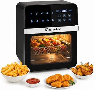 M mimotec Vera Touch Luchtfriteuse, 10 l, olievrij, 1800 W, 10 digitale programma's, touchscreen, grillfunctie, instelbare timer, 2 standen, temperatuur 80-200 °C, gezond koken