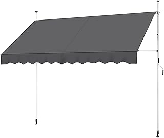 Yaheetech Handmatige luifel, intrekbaar, voor buiten, in hoogte verstelbaar, met zwengel, zonder boren, uv-bestendig, waterafstotend, voor balkon, terras, binnenplaats, tuin, 300 x 300-210 cm, grijs